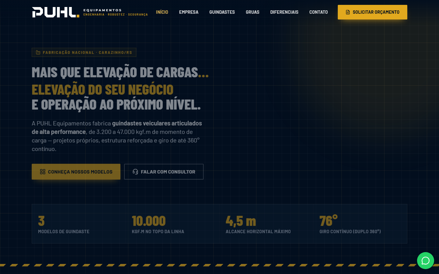 Página inicial do site da PUHL Equipamentos